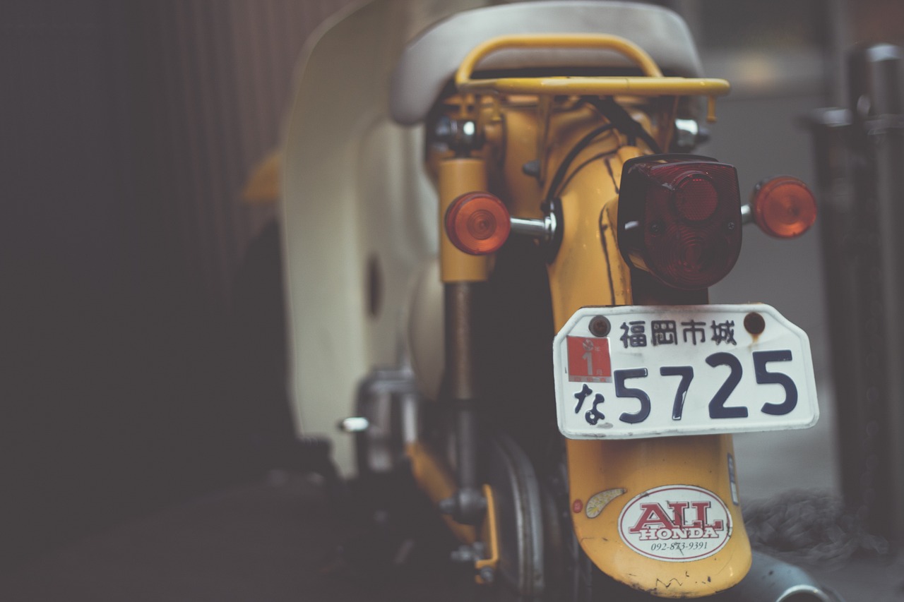 motor, scooter, vehicle, park, plate, number, gray numbers